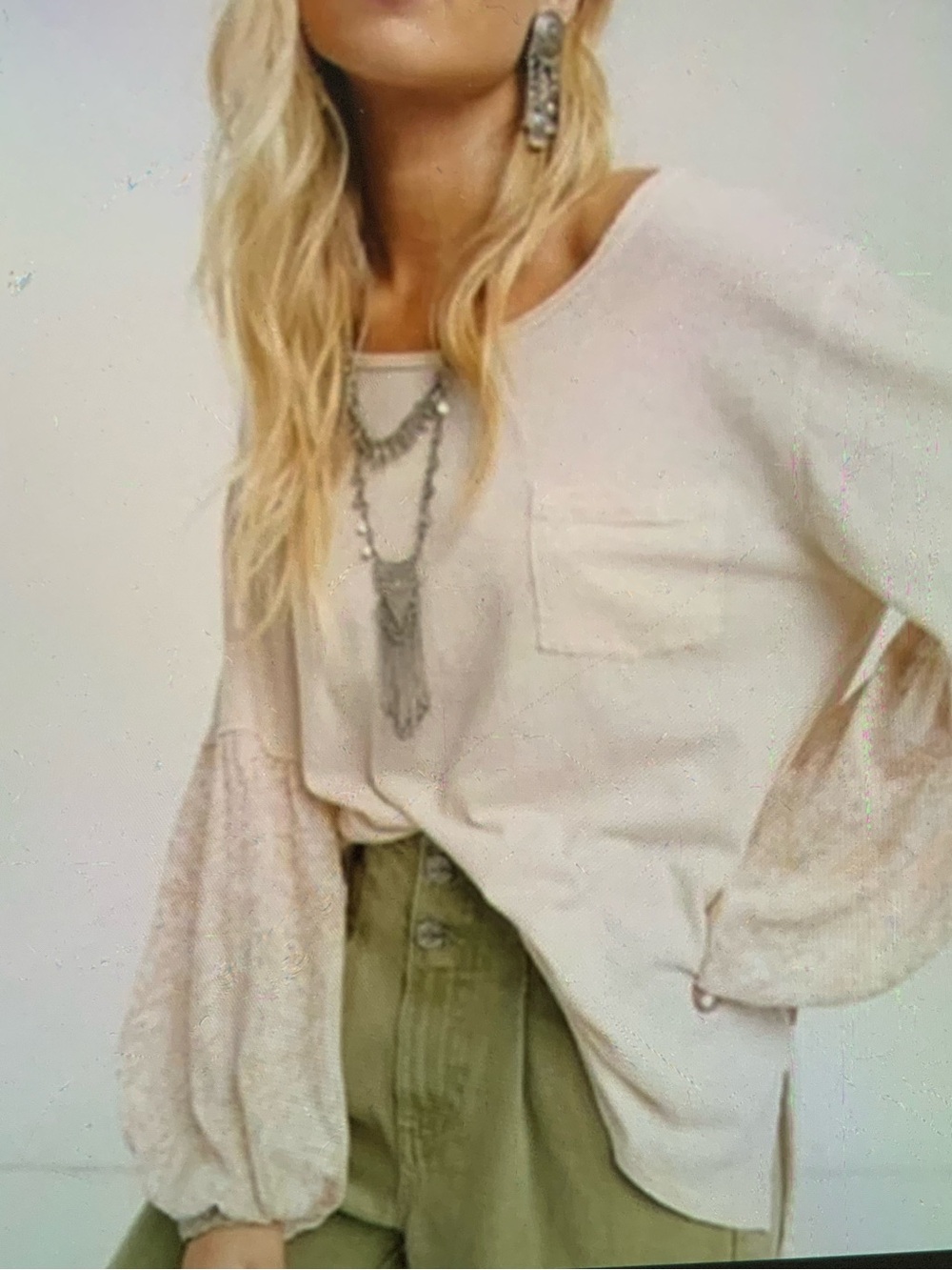 Free People We The Free Shirt Ecru Ivory Jade Long Sleeve Sz Medium